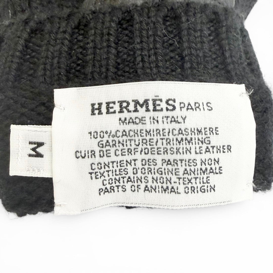 極美品△HERMES エルメス リオネル カシミヤ100％ セリエボタン ディアスキン レザー使い ニット グローブ 手袋 ミトン ブラック M 伊製