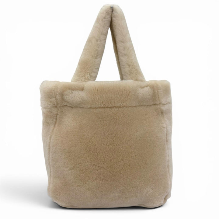 極美品☆PRADA プラダ 1BG447 テリー シアリングトート シープスキン トライアングルロゴ ポーチ付 2WAY ショルダーバッグ ベージュ 伊製