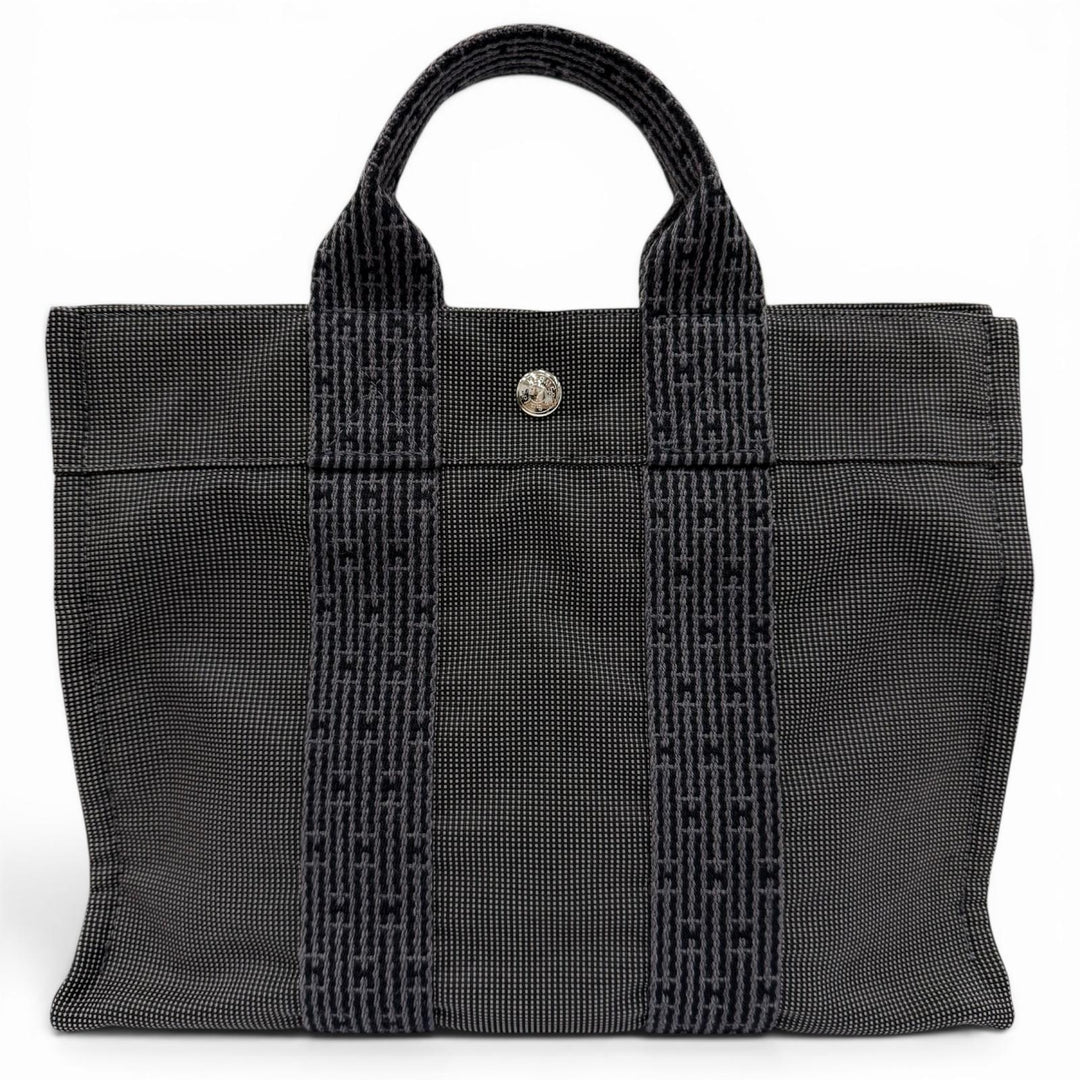 極美品☆HERMES エルメス エールライン PM シルバー金具 セリエ金具 キャンバス トートバッグ ハンドバッグ グレー フランス製