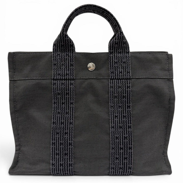 極美品☆HERMES エルメス エールライン PM シルバー金具 セリエ金具 キャンバス トートバッグ ハンドバッグ グレー フランス製