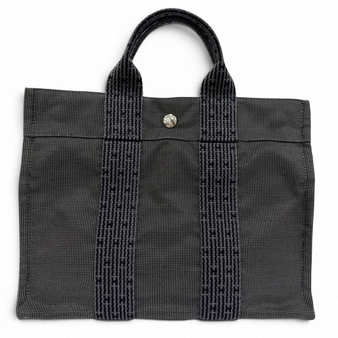 極美品☆HERMES エルメス エールライン PM シルバー金具 セリエ金具 キャンバス トートバッグ ハンドバッグ グレー フランス製