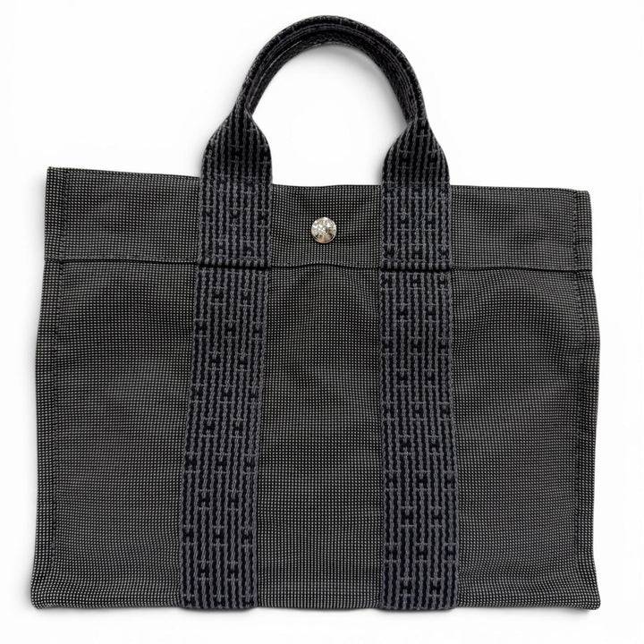 極美品☆HERMES エルメス エールライン PM シルバー金具 セリエ金具 キャンバス トートバッグ ハンドバッグ グレー フランス製