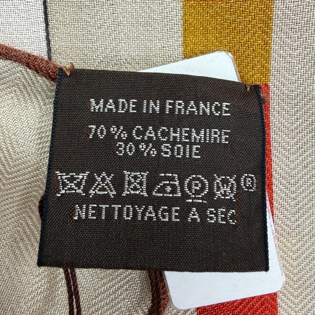 未使用品☆HERMES エルメス カレジェアン カレ140 VOITURES EN RQUILIBRE カシミヤ シルク ブラン/オレンジ/ジョーヌ スカーフ 箱付き
