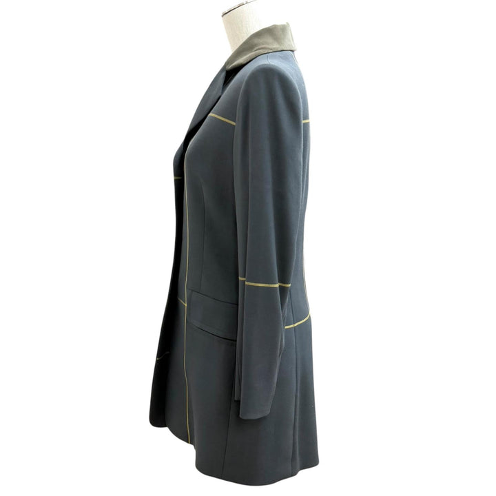 極美品★HERMES エルメス ヴィンテージ ウール100％ ロゴボタン ベロア使い ロングジャケット チャコールグレー 38 仏製 レディース
