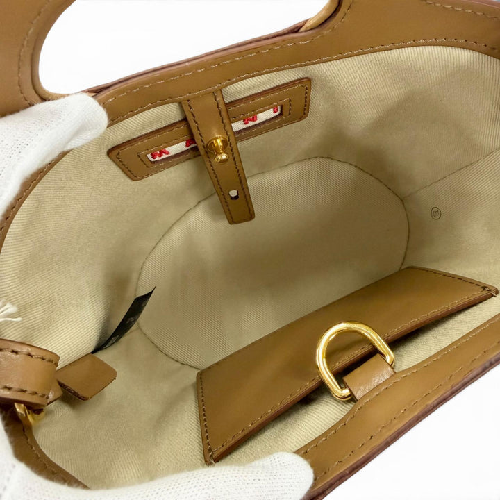 未使用品☆MARNI マルニ 2025年製 BMMP0067Q7 TROPICALIA MICRO レザー ラフィア 2WAY ハンド ショルダーバッグ ブラウン イタリア製