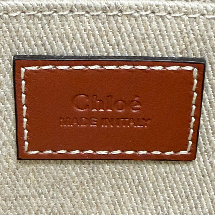 極美品△Chloe クロエ CHC22AP237I2690U Woody ウッディ ミニ トートバッグ リネン カーフレザー ロゴ ショルダーバッグ ベージュ 袋付