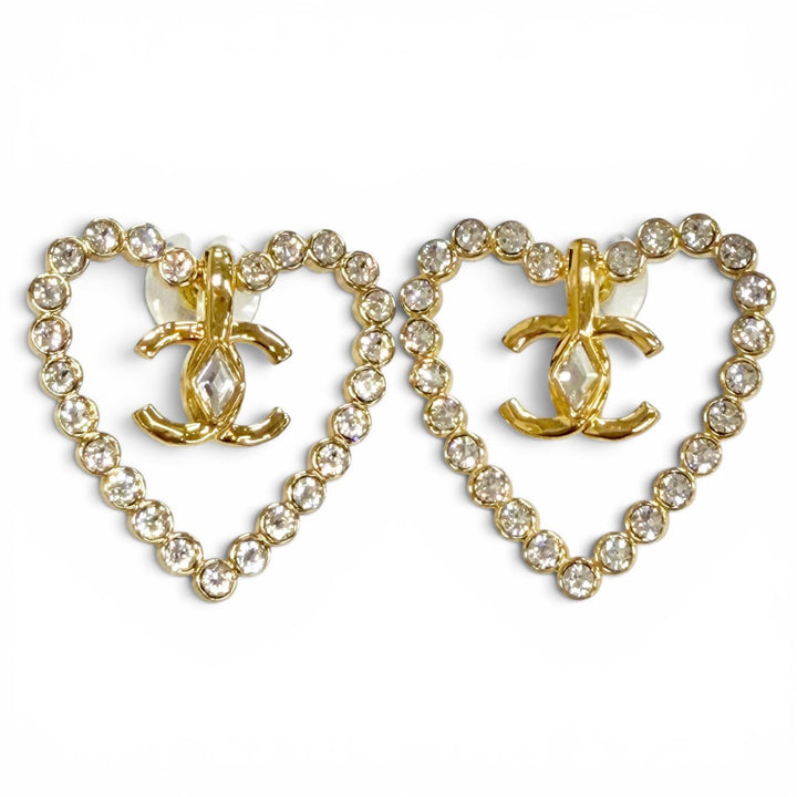 極美品△CHANEL シャネル L23C AB9926 ココマーク ハート クリスタル ラインストーン ピアス 両耳用 ゴールド イタリア製 箱 レディース