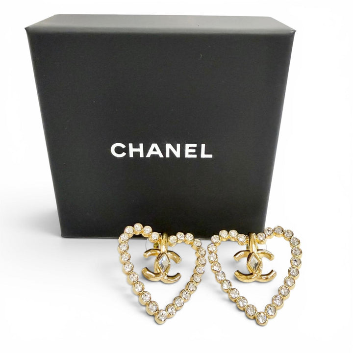 極美品△CHANEL シャネル L23C AB9926 ココマーク ハート クリスタル ラインストーン ピアス 両耳用 ゴールド イタリア製 箱 レディース