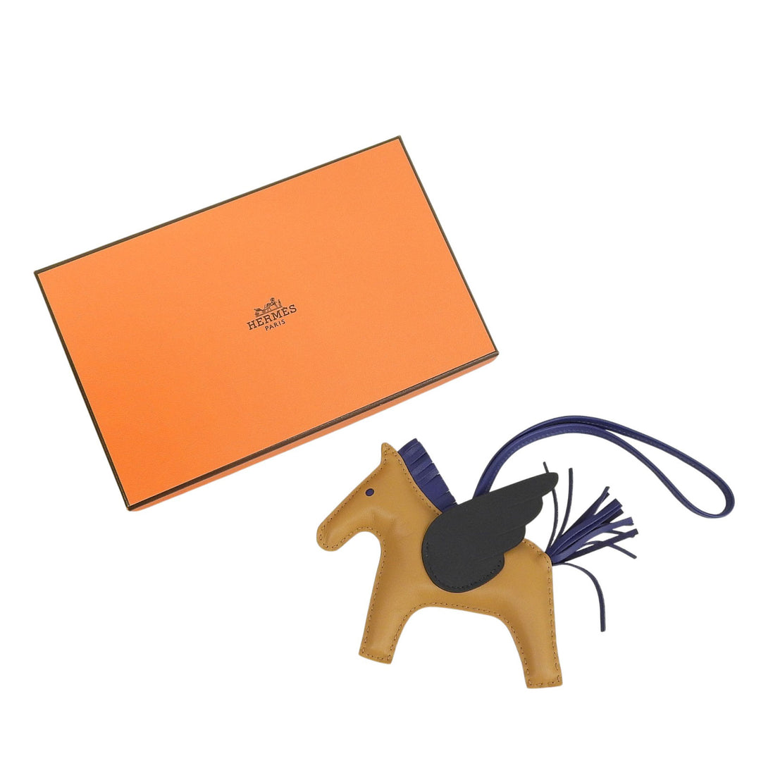 未使用品▲HERMES エルメス ロデオチャーム MM ペガサス アニョーミロ バッグチャーム ブラウン ネイビー B刻印 レディース 箱付き