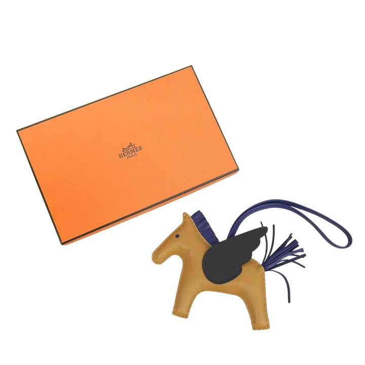未使用品▲HERMES エルメス ロデオチャーム MM ペガサス アニョーミロ バッグチャーム ブラウン ネイビー B刻印 レディース 箱付き