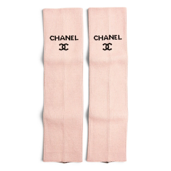 極美品△CHANEL シャネル 24C ゲートル クルーズコレクション ココマーク CCロゴ リブニット レッグウォーマー ピンク 伊製 レディース