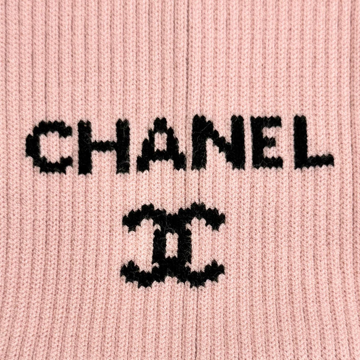 極美品△CHANEL シャネル 24C ゲートル クルーズコレクション ココマーク CCロゴ リブニット レッグウォーマー ピンク 伊製 レディース