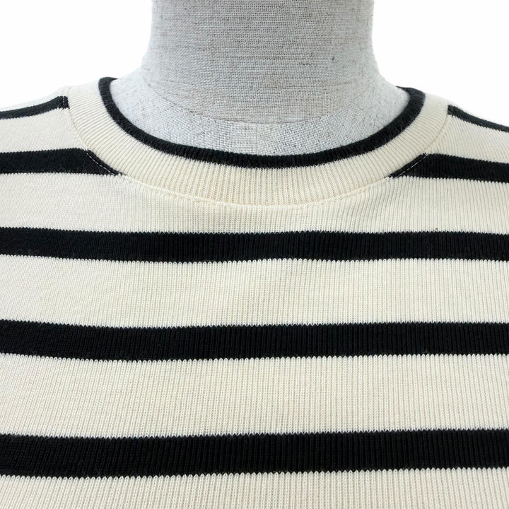 美品☆JIL SANDER+ ジルサンダープラス JPPU707524 コットン100％ ロゴ入り ボーダー柄 半袖 トップス アイボリー ブラック L レディース