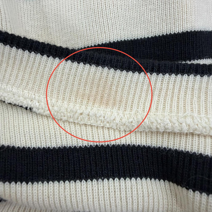 美品☆JIL SANDER+ ジルサンダープラス JPPU707524 コットン100％ ロゴ入り ボーダー柄 半袖 トップス アイボリー ブラック L レディース