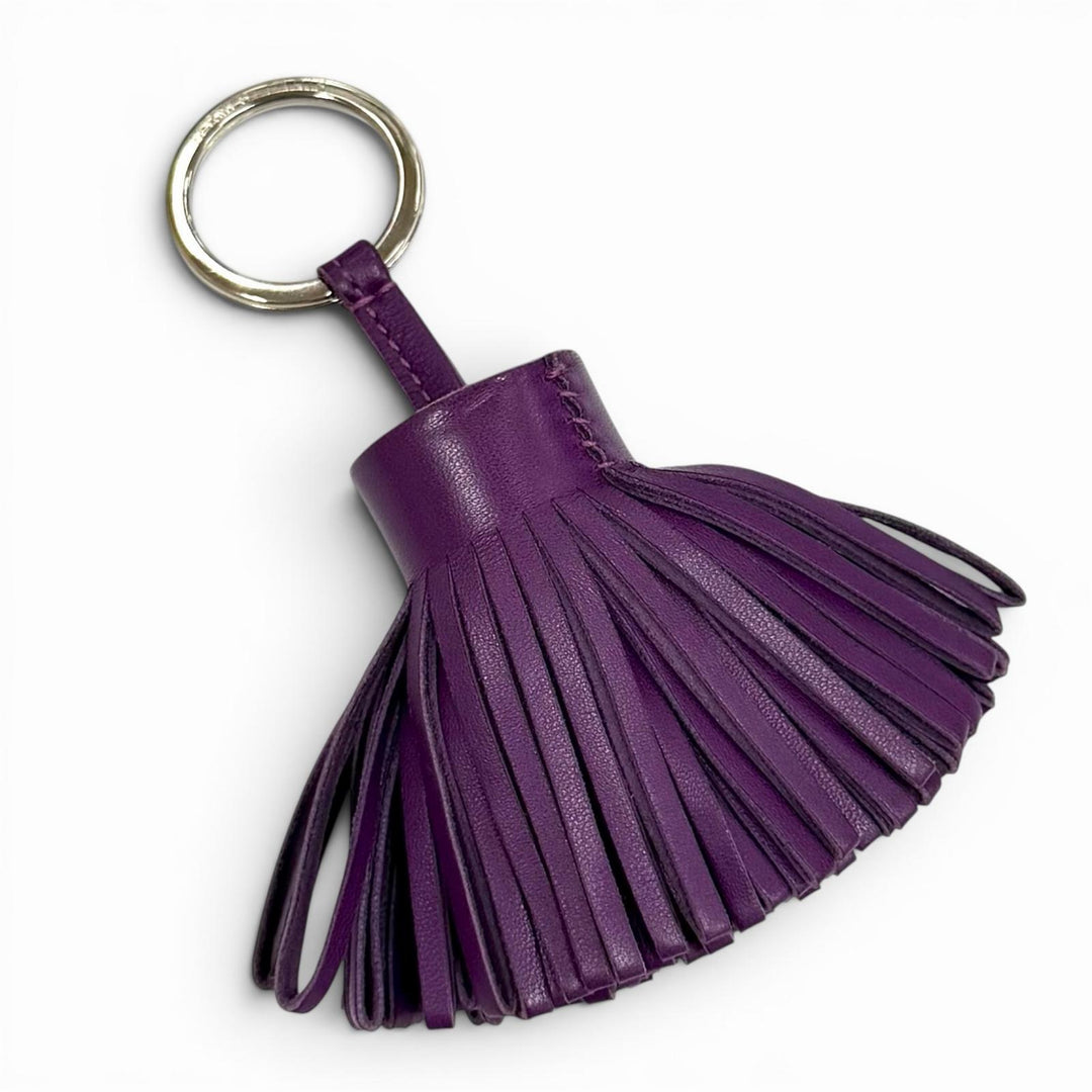 美品★HERMES エルメス カルメン ヴァイオレット シルバー金具 タッセル レザー バッグチャーム キーホルダー フランス製 箱付き