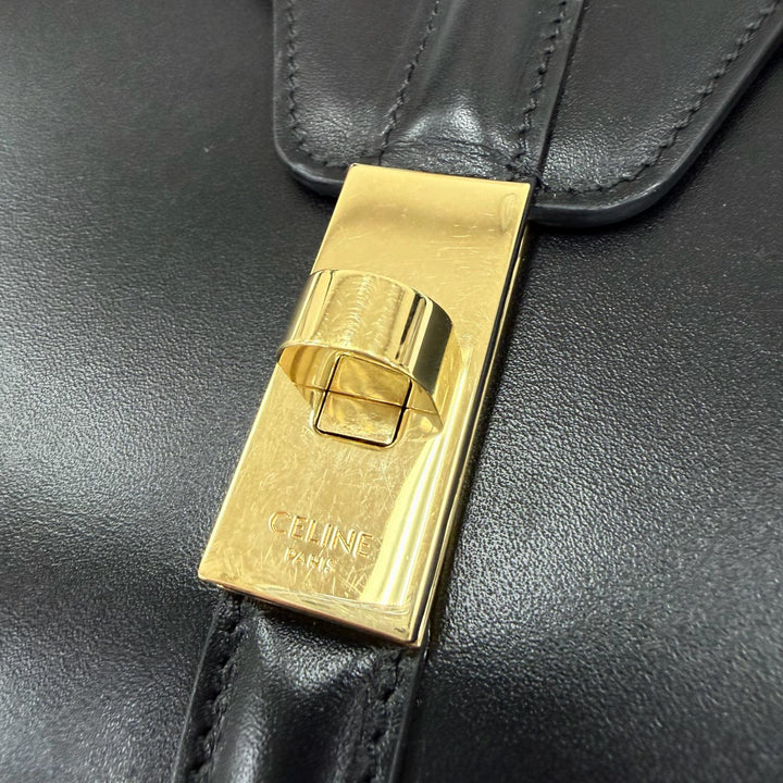 美品☆CELINE セリーヌ スモール 16 セーズ サチネイテッドカーフスキン 2WAY ハンドバッグ ショルダーバッグ ブラック 定価616000円