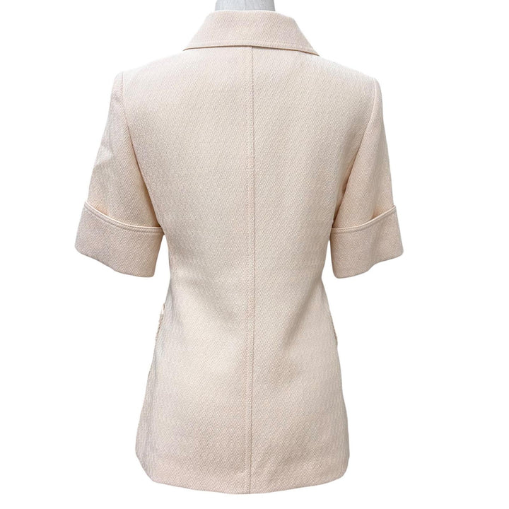 未使用品★GUCCI グッチ 643288 ウール100% ホースビット レザー使い 総柄 半袖 ジャケット ベージュ 38 イタリア製 正規品 ハンガー付き