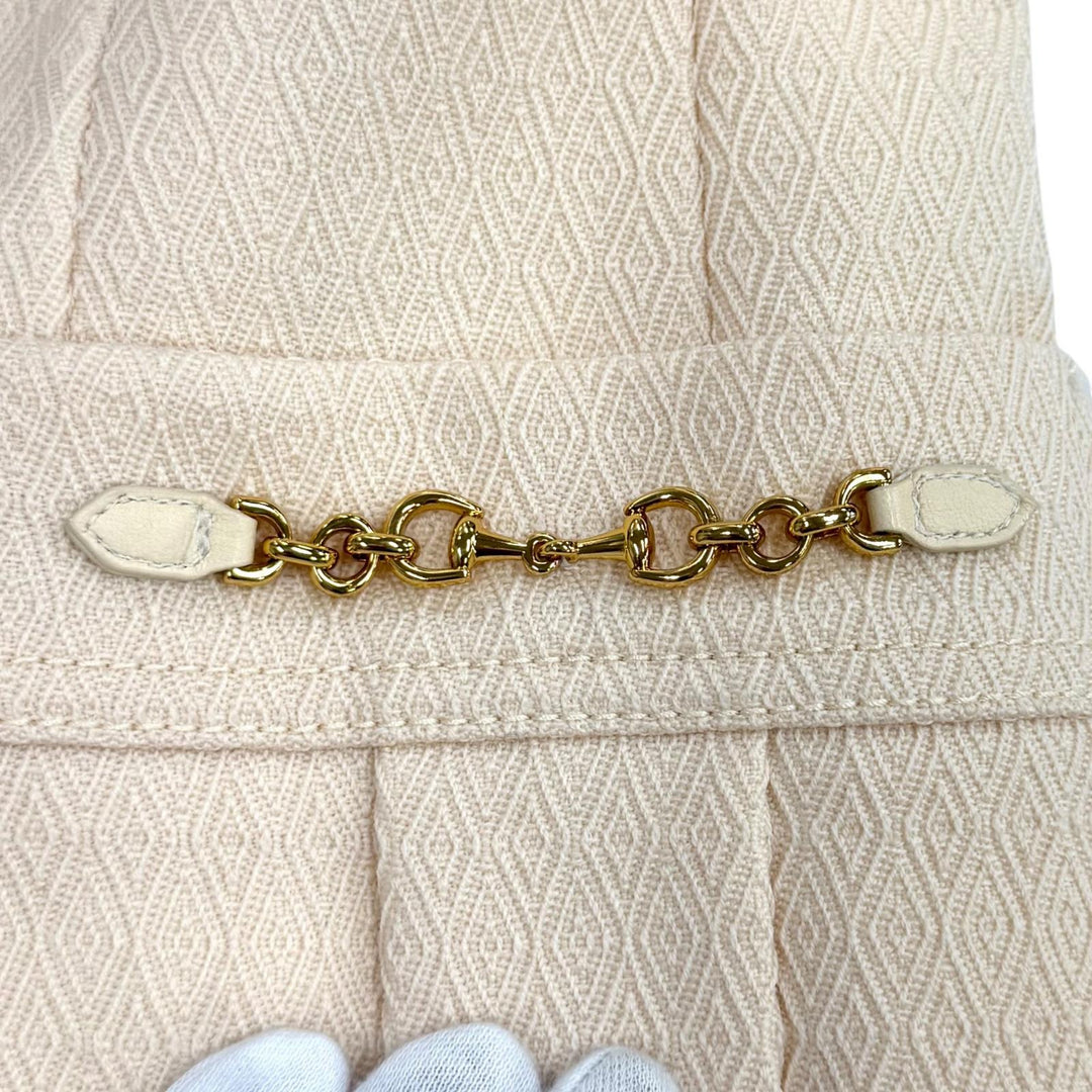 未使用品★GUCCI グッチ 643288 ウール100% ホースビット レザー使い 総柄 半袖 ジャケット ベージュ 38 イタリア製 正規品 ハンガー付き
