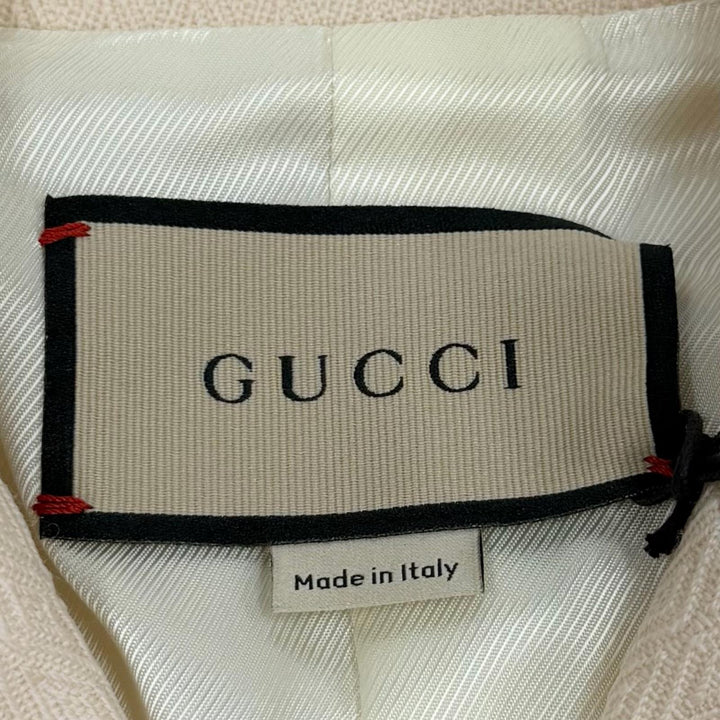 未使用品★GUCCI グッチ 643288 ウール100% ホースビット レザー使い 総柄 半袖 ジャケット ベージュ 38 イタリア製 正規品 ハンガー付き