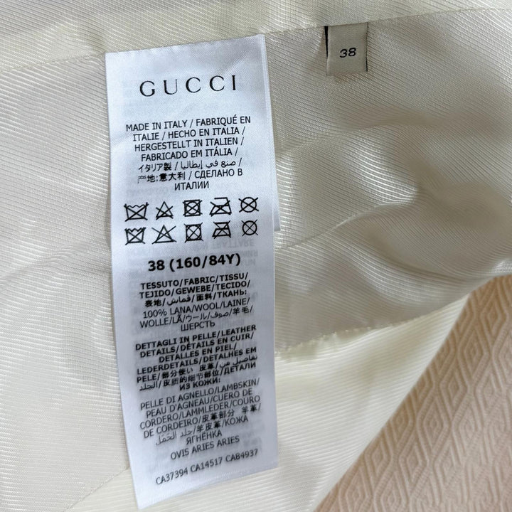 未使用品★GUCCI グッチ 643288 ウール100% ホースビット レザー使い 総柄 半袖 ジャケット ベージュ 38 イタリア製 正規品 ハンガー付き