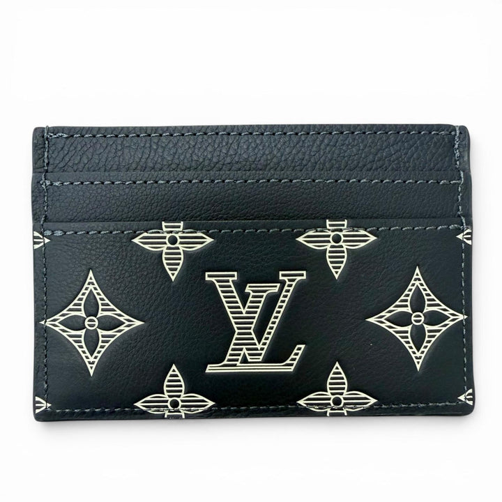 極美品□LOUIS VUITTON ルイヴィトン M83700 ポルト カルト ダブル モノグラムシャドウ レザーカードケース ブルーマリーヌ フランス製