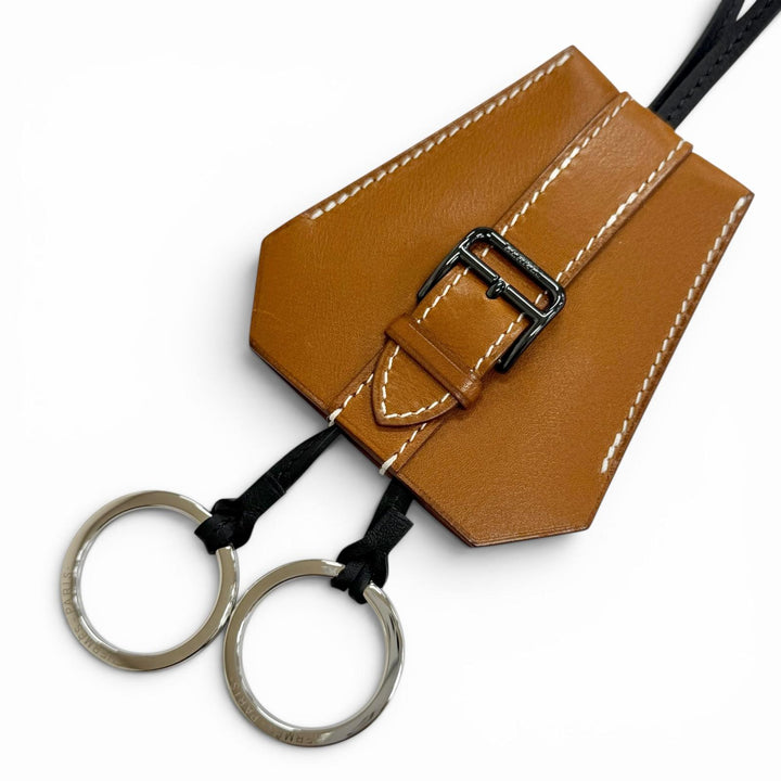 極美品△HERMES エルメス クロシェット バックル ロングネックレス レザー フォーヴ ブラック シルバー金具 K刻印 現行品 定価204600円