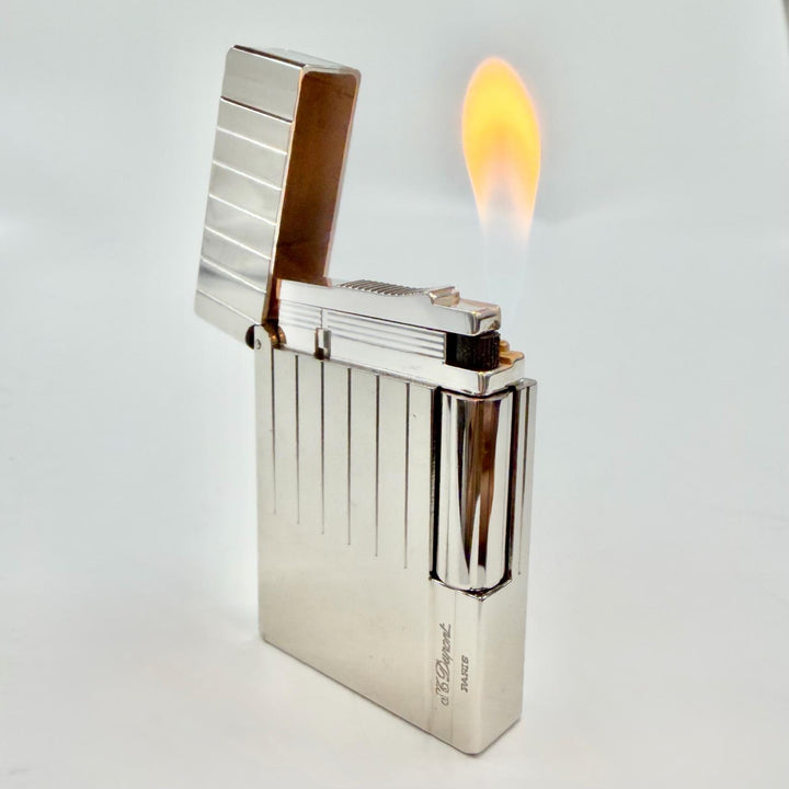 良品◇Dupont デュポン ギャッツビー ストライプ柄 スクエア型 ローラー式 ガス ライター シルバー フランス製 メンズ 着火確認済み