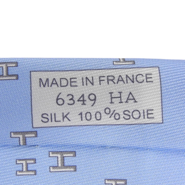 極美品▲HERMES エルメス 6349HA シルク100% H総柄 ラビット スポーツ 表彰台 ネクタイ ライトブルー グレー フランス製 メンズ 箱付き