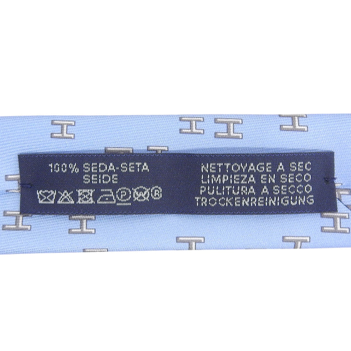 極美品▲HERMES エルメス 6349HA シルク100% H総柄 ラビット スポーツ 表彰台 ネクタイ ライトブルー グレー フランス製 メンズ 箱付き