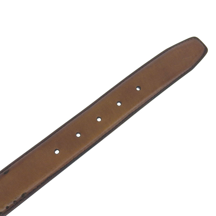 【ドンドン見直し】極美品▲Berluti ベルルッティ スクエアピンバックル レザーベルト ブラウン グリーン シルバー金具 メンズ ビジネス