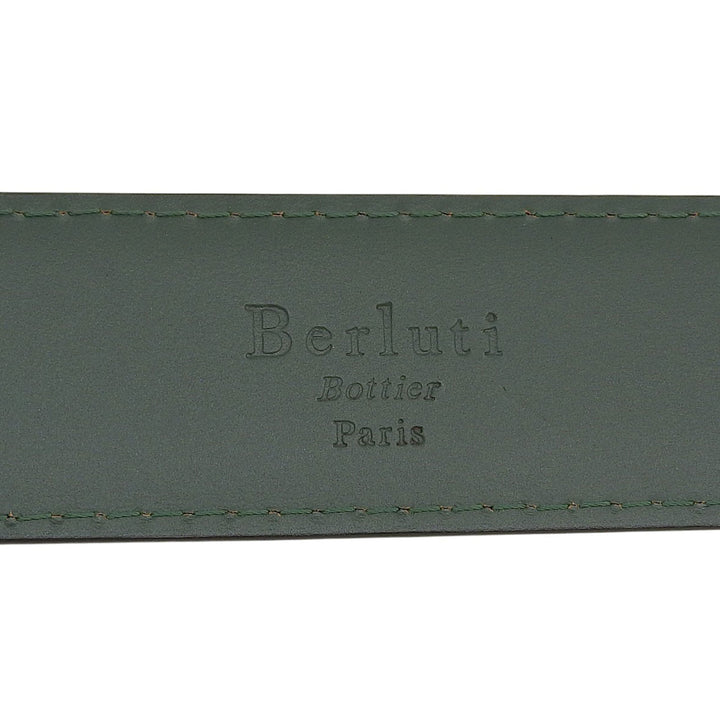 【ドンドン見直し】極美品▲Berluti ベルルッティ スクエアピンバックル レザーベルト ブラウン グリーン シルバー金具 メンズ ビジネス