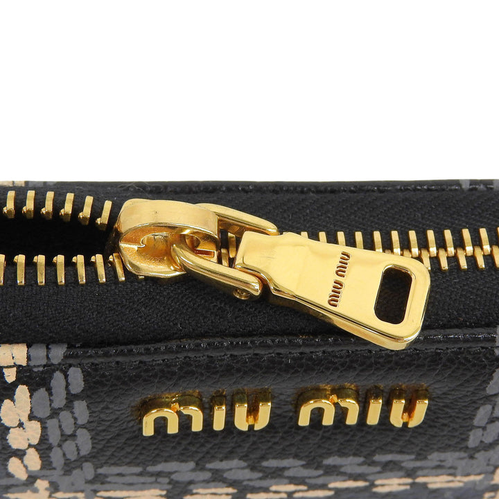 極美品▲MIUMIU ミュウミュウ 5ML506 MADRAS ST.CHECK レザー ラウンドファスナー ロングウォレット 長財布 ブラック グレー ピンク 箱付