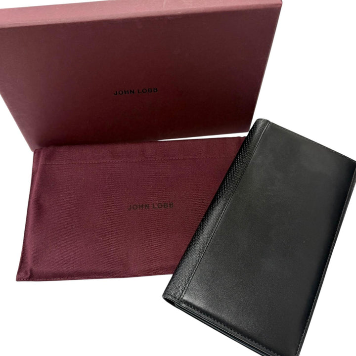 未使用品□John Lobb ジョンロブ Rasp Large Gusset Wallet レザー 二つ折り 札入れ 長財布 ブラック イタリア製 メンズ 定価161700円
