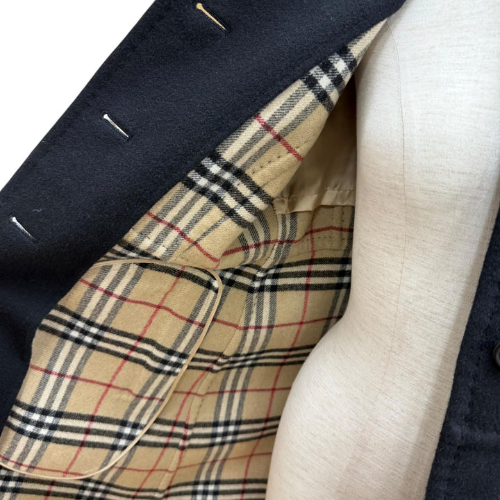 未使用品★BURBERRY LONDON バーバリーロンドン ウール カシミヤ混 ロゴボタン付 裏地ノバチェック コート ブラック 40 正規品