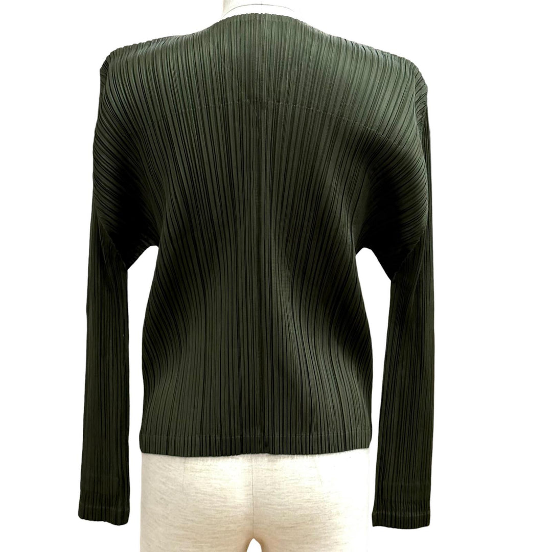 極美品★PLEATS PLEASE プリーツプリーズ イッセイミヤケ 23AW PP33JC133 Vネック 長袖 ジップ カーディガン カーキ 3 日本製 正規品