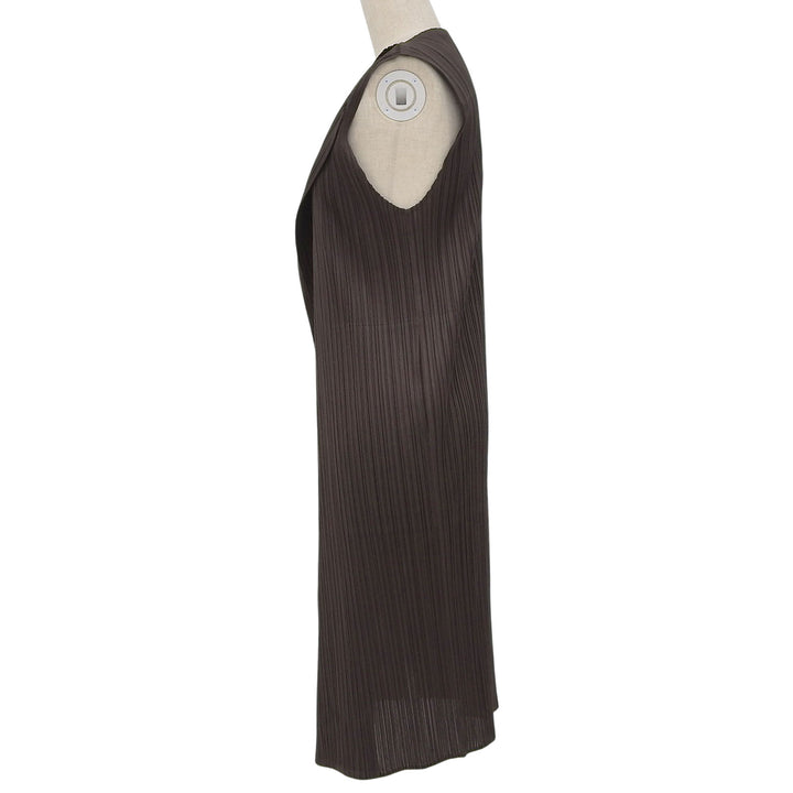 極美品▲PLEATS PLEASE プリーツプリーズ イッセイミヤケ 22SS PP21-JE165 ノースリーブ ロング丈 カーディガン 茶 正規品 レディース