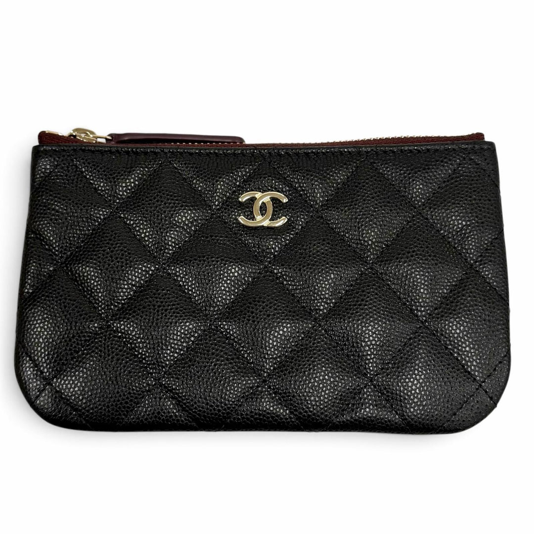 極美品★CHANEL シャネル クラシック スモール ジップ ポーチ シャイニー グレインド カーフスキン ココマーク ミニポーチ 箱・保存袋付