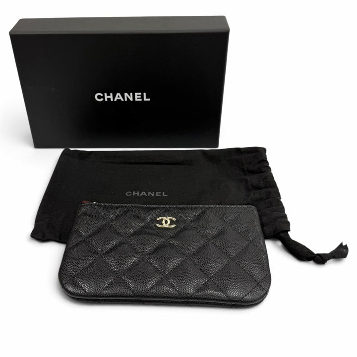 極美品★CHANEL シャネル クラシック スモール ジップ ポーチ シャイニー グレインド カーフスキン ココマーク ミニポーチ 箱・保存袋付