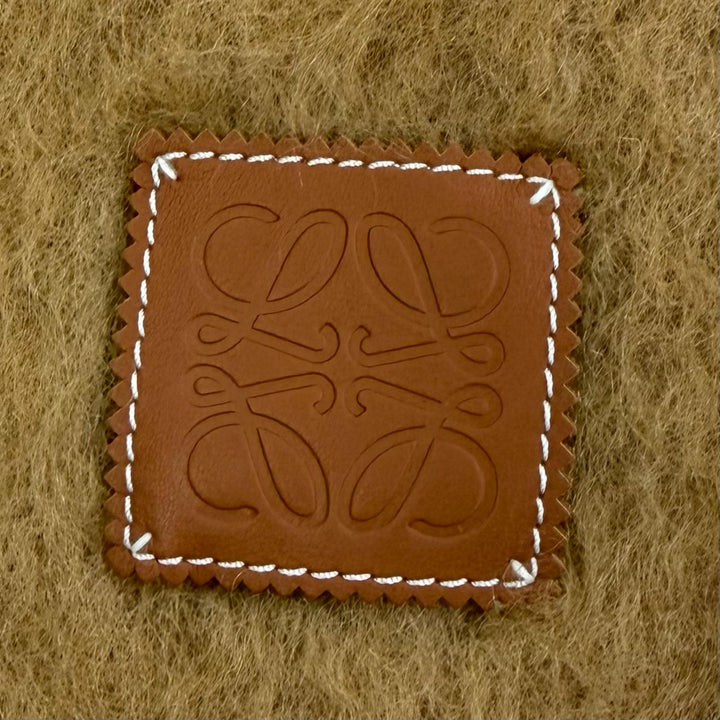 極美品☆LOEWE ロエベ モヘア ウール アナグラムレザーロゴパッチ フリンジ付 マフラー ブラウン スペイン製 正規品 レディース