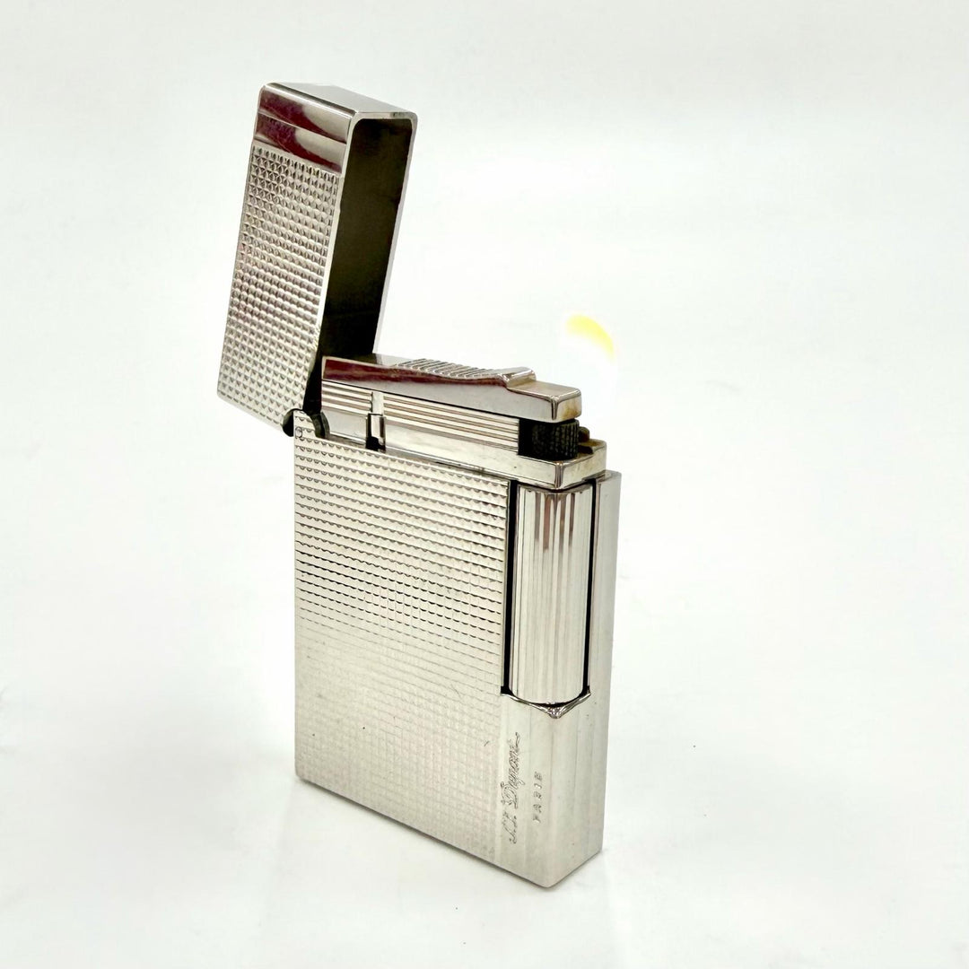美品◇Dupont デュポン ギャッツビー ダイヤモンドヘッド スクエア ローラー式 ガスライター シルバー フランス製 メンズ 着火確認済み