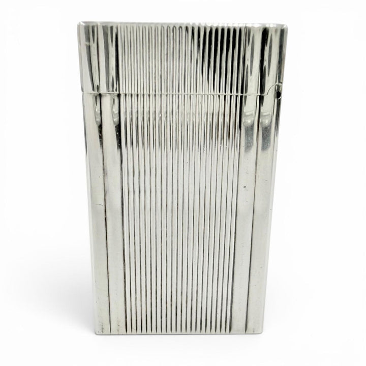 美品◇Dupont デュポン ライン1 ロング ストライプ柄 スクエア ローラー式 ガスライター 喫煙具 シルバー フランス製 メンズ 着火確認済