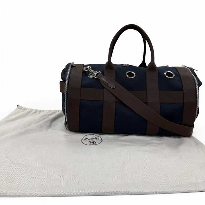 未使用品☆HERMES エルメス 2WAY ドッグキャリー ペットキャリー ショルダーバッグ トワルミタリー ネイビー W刻印 フランス製 保存袋付