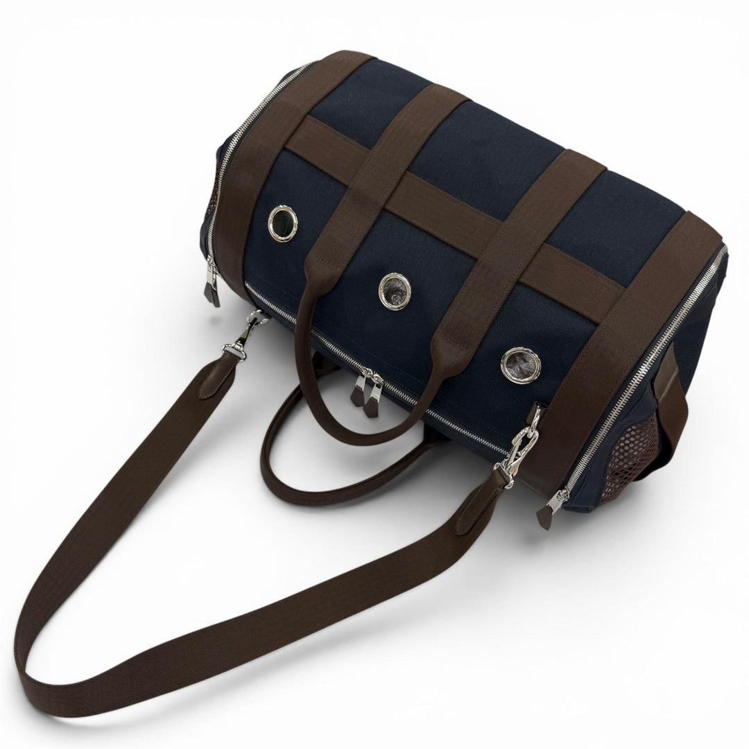 未使用品☆HERMES エルメス 2WAY ドッグキャリー ペットキャリー ショルダーバッグ トワルミタリー ネイビー W刻印 フランス製 保存袋付