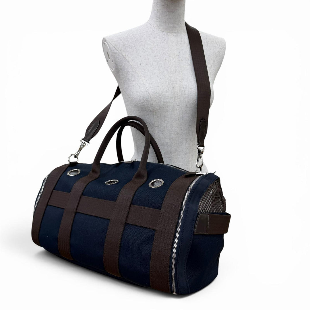 未使用品☆HERMES エルメス 2WAY ドッグキャリー ペットキャリー ショルダーバッグ トワルミタリー ネイビー W刻印 フランス製 保存袋付