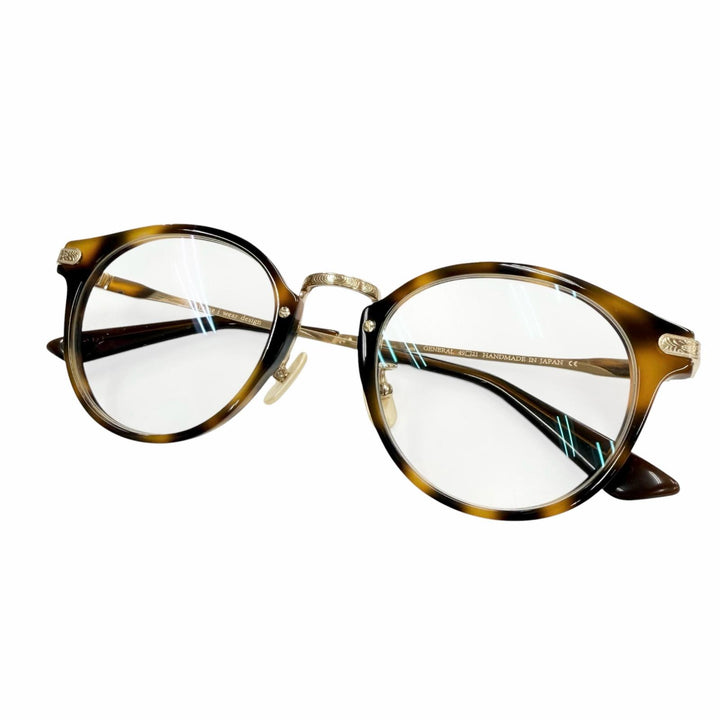 極美品▼ayame アヤメ GENERAL マーブル柄 ボストン メガネ 眼鏡 アイウェア ブラウン ゴールド 49□21 度入り 日本製 メンズ