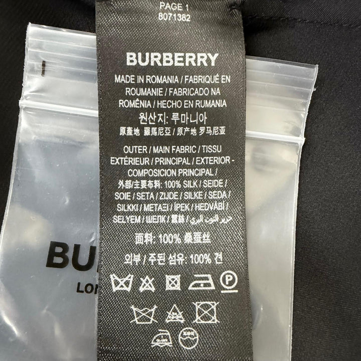 未使用品□BURBERRY バーバリー 8071382 シルク100％ ロゴ総柄 オープンカラー 開襟 半袖 アロハシャツ ブラック L 正規品 メンズ