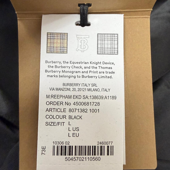 未使用品□BURBERRY バーバリー 8071382 シルク100％ ロゴ総柄 オープンカラー 開襟 半袖 アロハシャツ ブラック L 正規品 メンズ