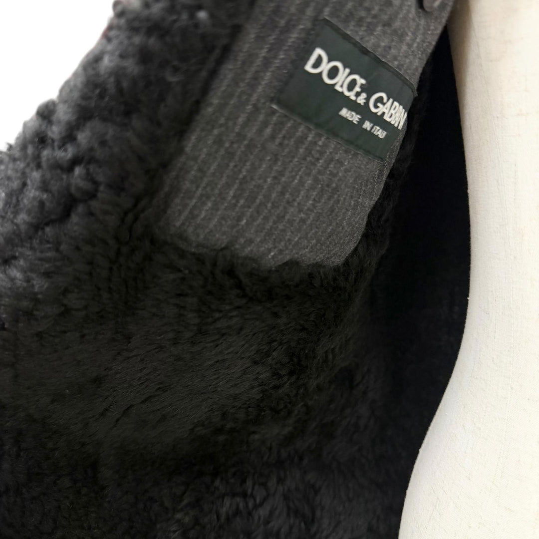 極美品□DOLCE&amp;GABBANA ドルチェ＆ガッバーナ 黒タグ ストライプ柄 テーラードタイプ ムートンジャケット グレー 50 イタリア製 正規品