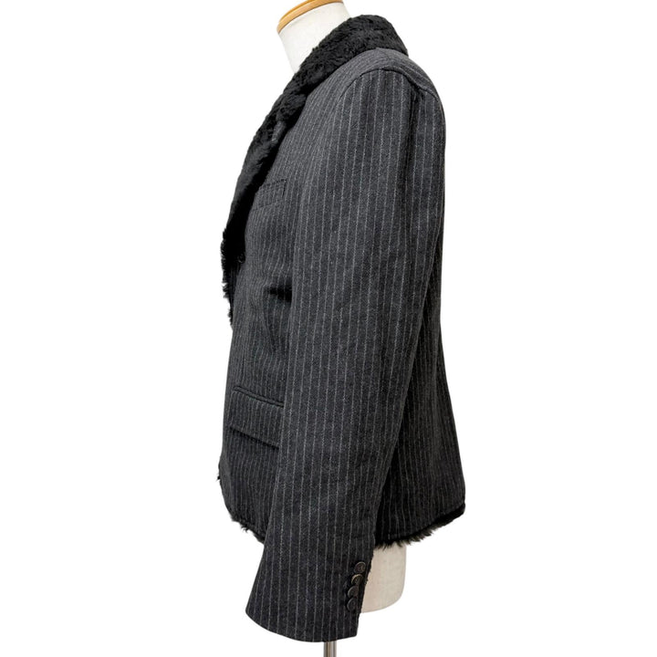 極美品□DOLCE&amp;GABBANA ドルチェ＆ガッバーナ 黒タグ ストライプ柄 テーラードタイプ ムートンジャケット グレー 50 イタリア製 正規品