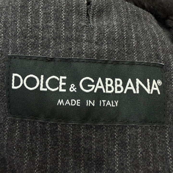 極美品□DOLCE&amp;GABBANA ドルチェ＆ガッバーナ 黒タグ ストライプ柄 テーラードタイプ ムートンジャケット グレー 50 イタリア製 正規品